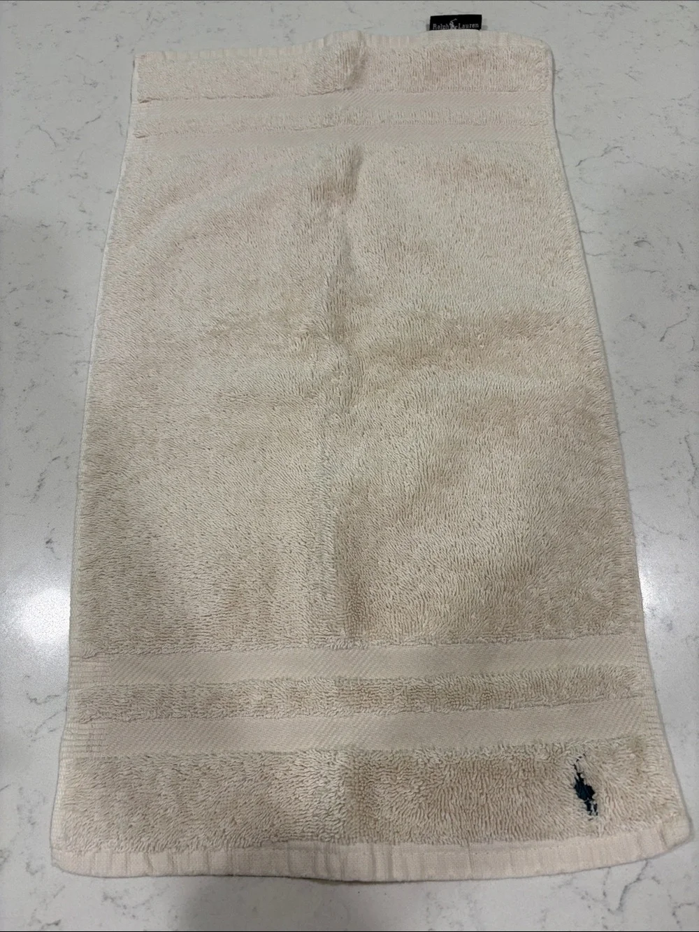 Ralph Lauren Beige Hand Towel Trio with Navy Pony